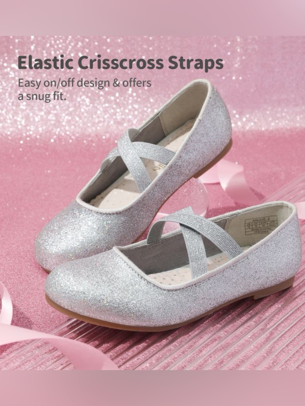 DREAM PAIRS Elastic Strap Silver Glitter Rhinestone Ballerina Flats (5) - Picture 3 of 12